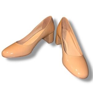 Naturalizer 27 Rebecca Pumps Taupe Patent Block Heel Classic Square Toe Shoes 8M